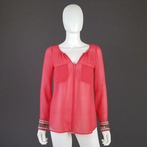 Zara Coral Beaded Cuff Blouse